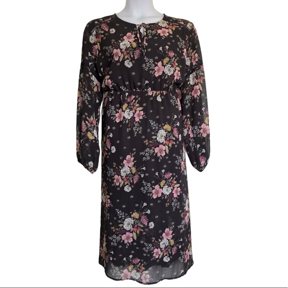 Suzanne Betro Black Floral Midi Dress Size 2X - Picture 1 of 12